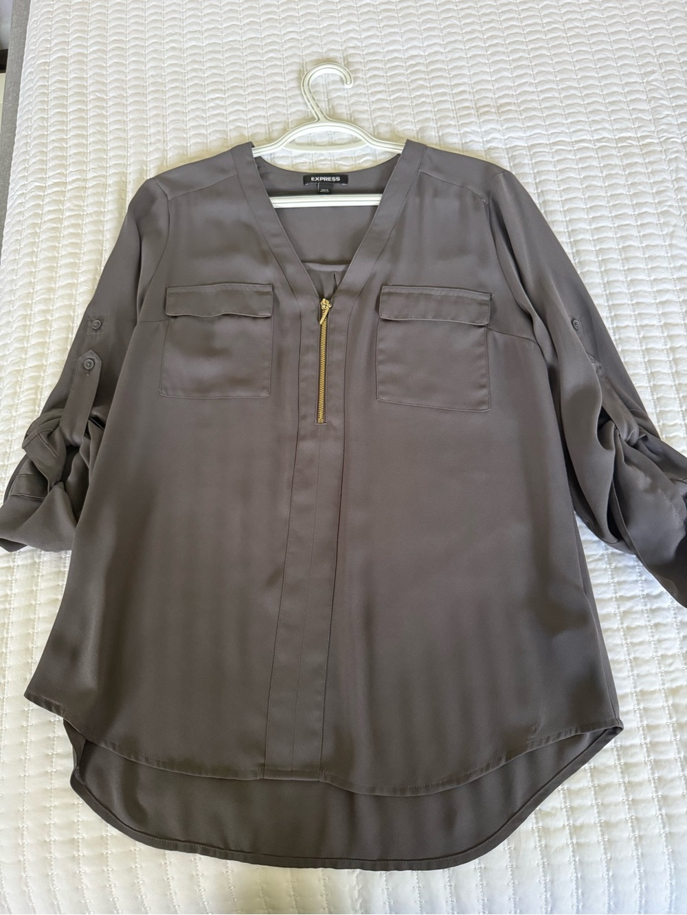 Express Olive Taupe V-Neck Zip Tunic